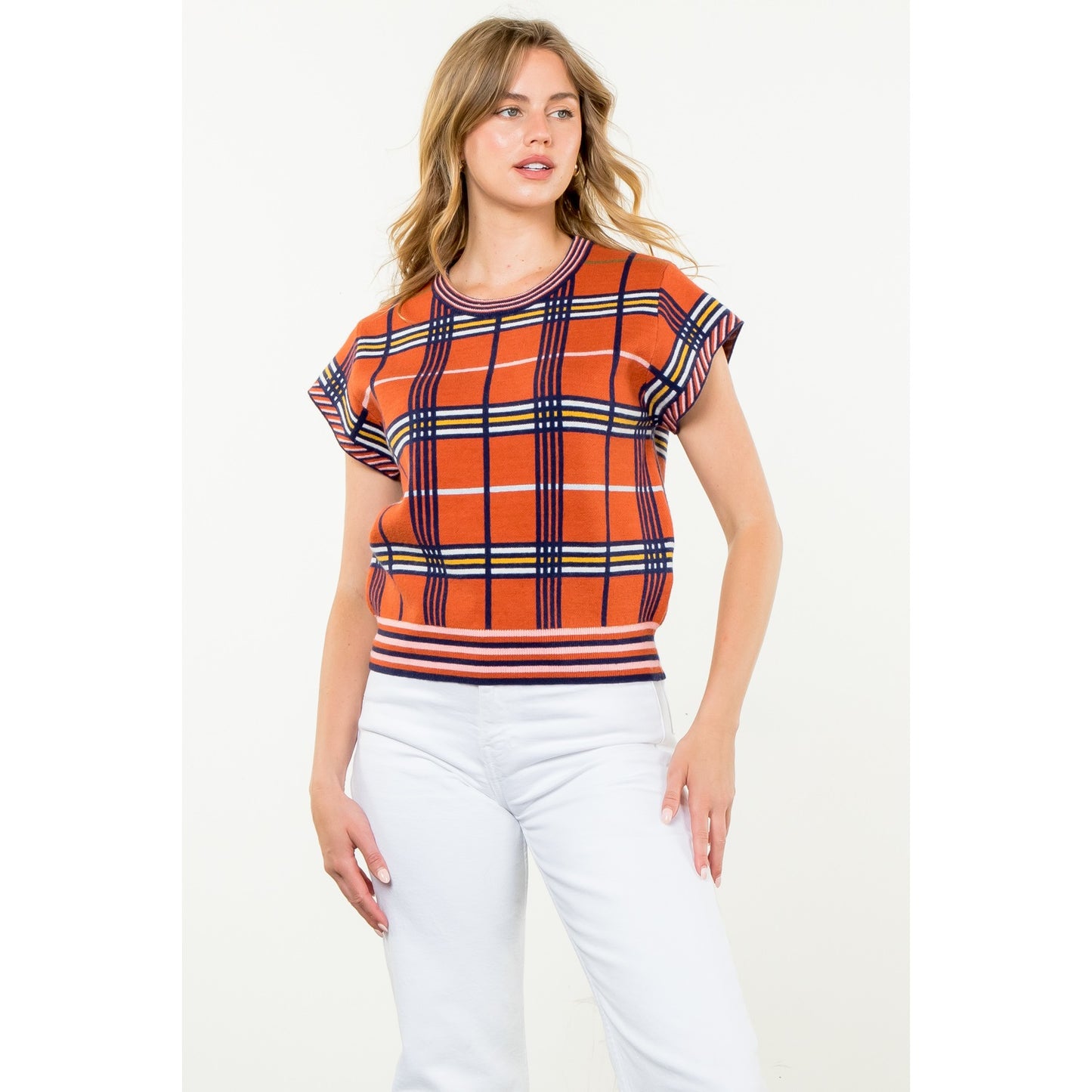 THML - Short Sleeve Plaid Top - Rust