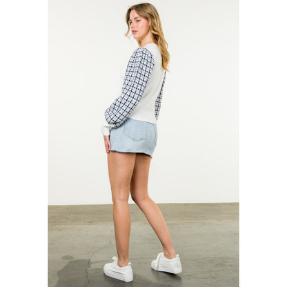 THML - Tweed Long Sleeve Knit Top - White