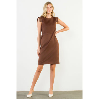 Sleeveless Suede Dress - Brown