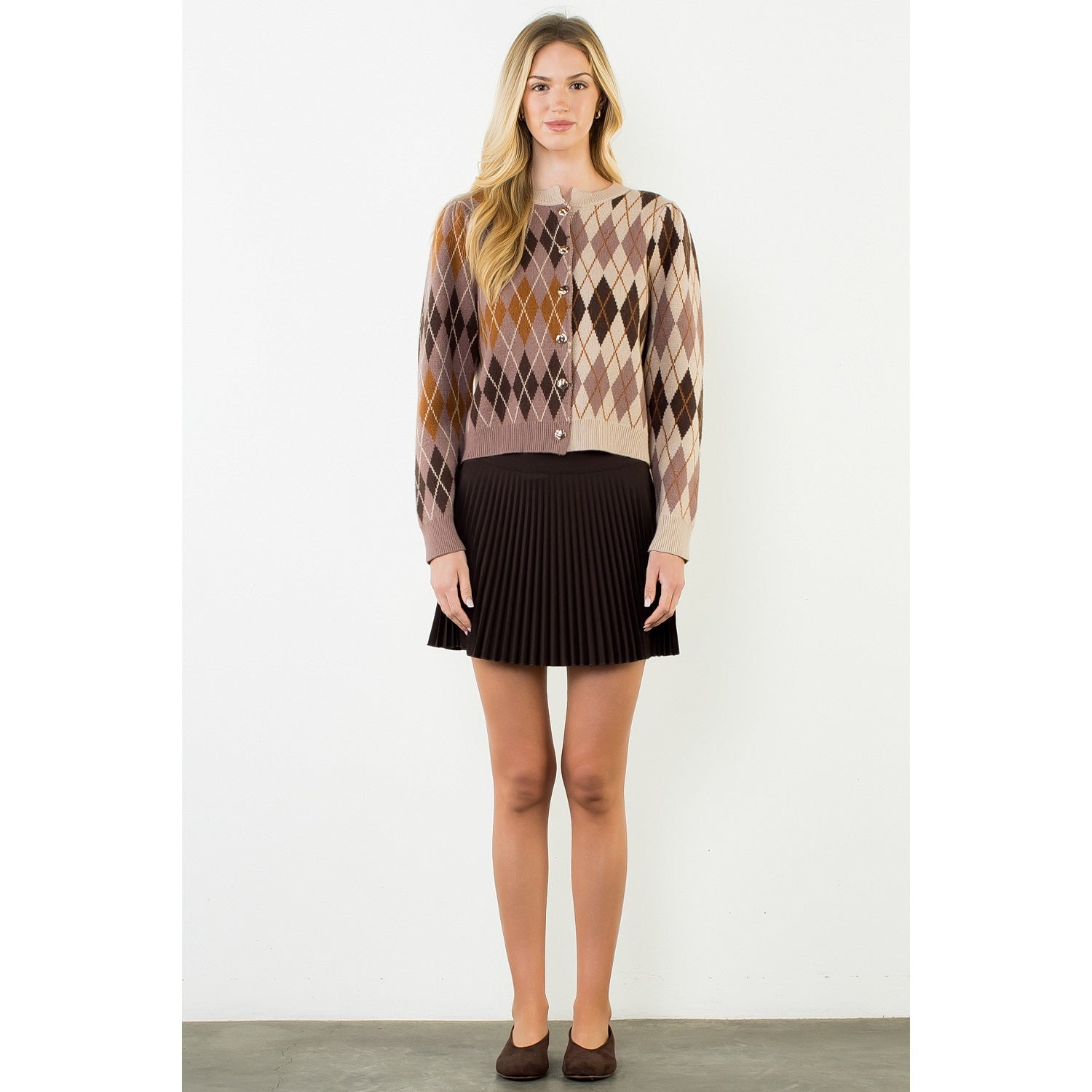 Pattern Gold Button Cardigan - Brown