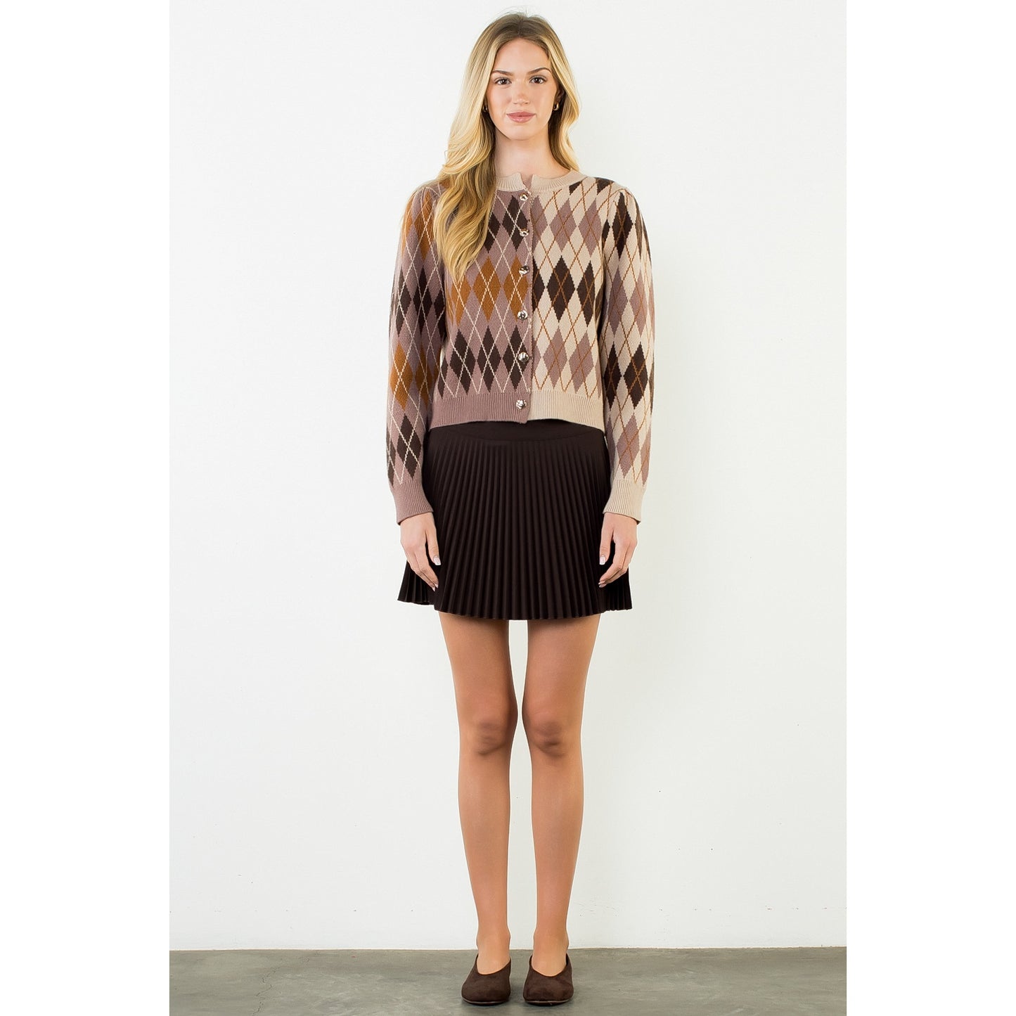 Pattern Gold Button Cardigan - Brown