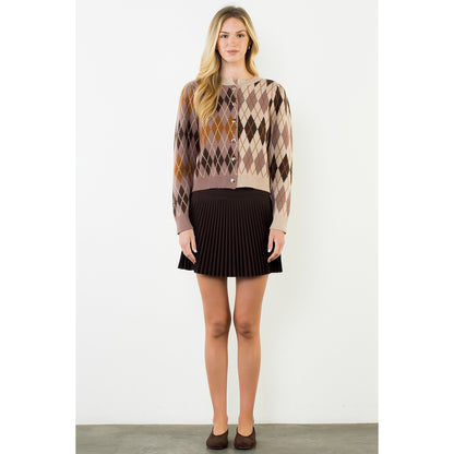Pattern Gold Button Cardigan - Brown