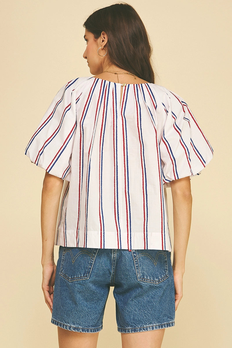 USA Inspired Stripe Blouse Top - White
