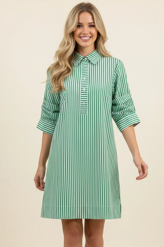Stripe Button Down Mini Dress - Green