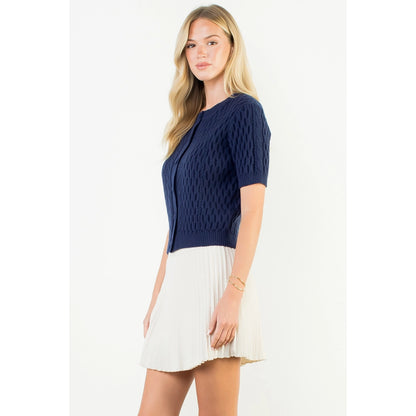 Short Sleeve Button Knit Top - Navy