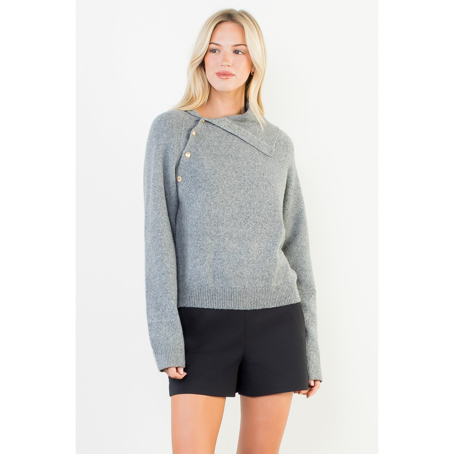Long Sleeve Knitted Sweater - Heather Gray