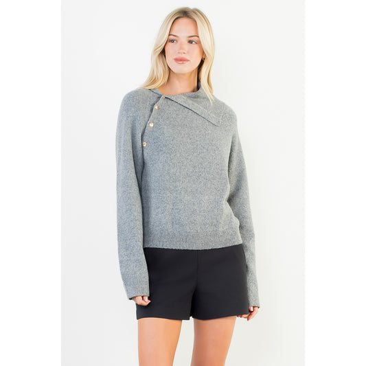Long Sleeve Knitted Sweater - Heather Gray