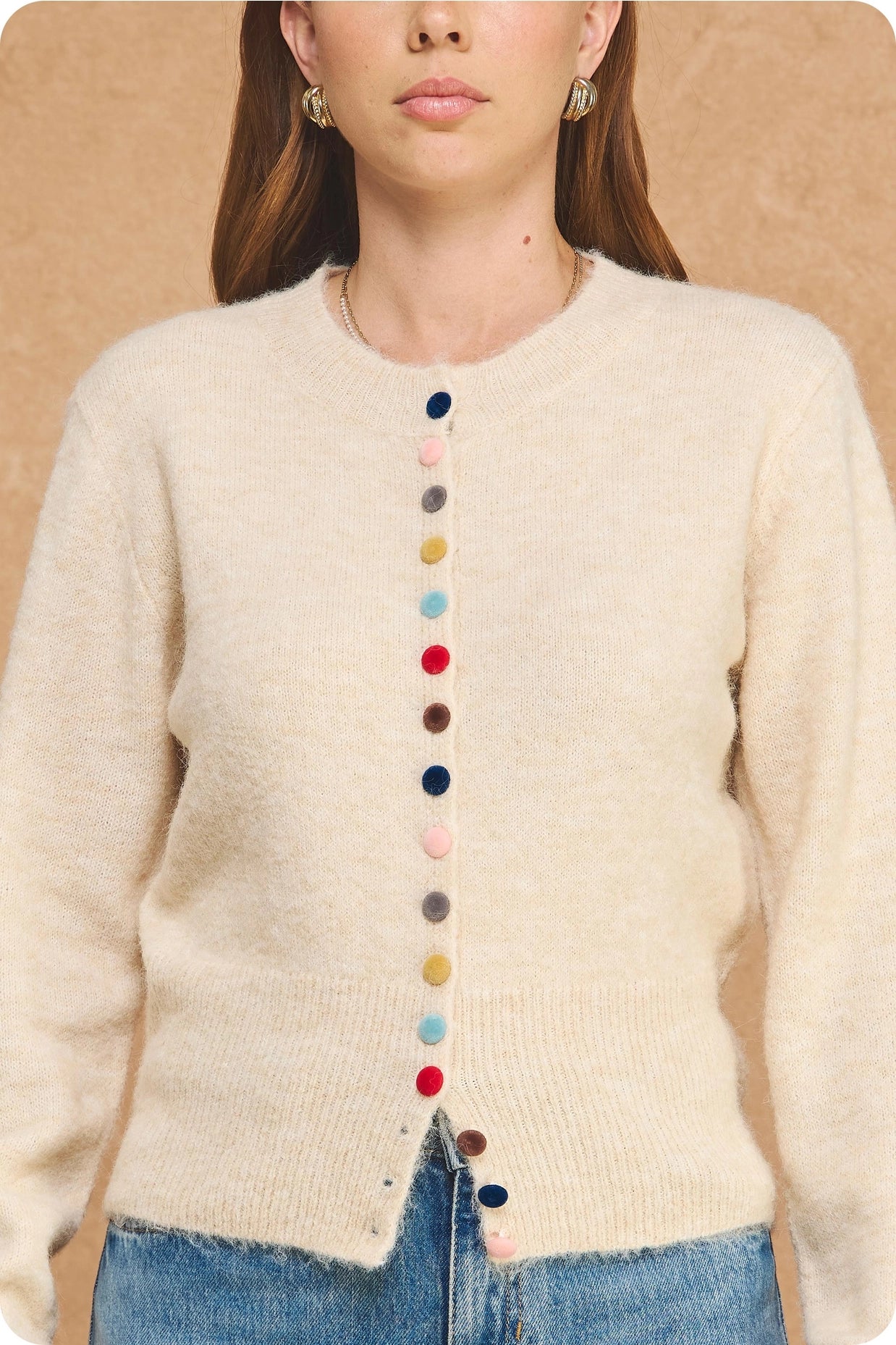 Multi Color Button Knit Cardigan - Oatmeal