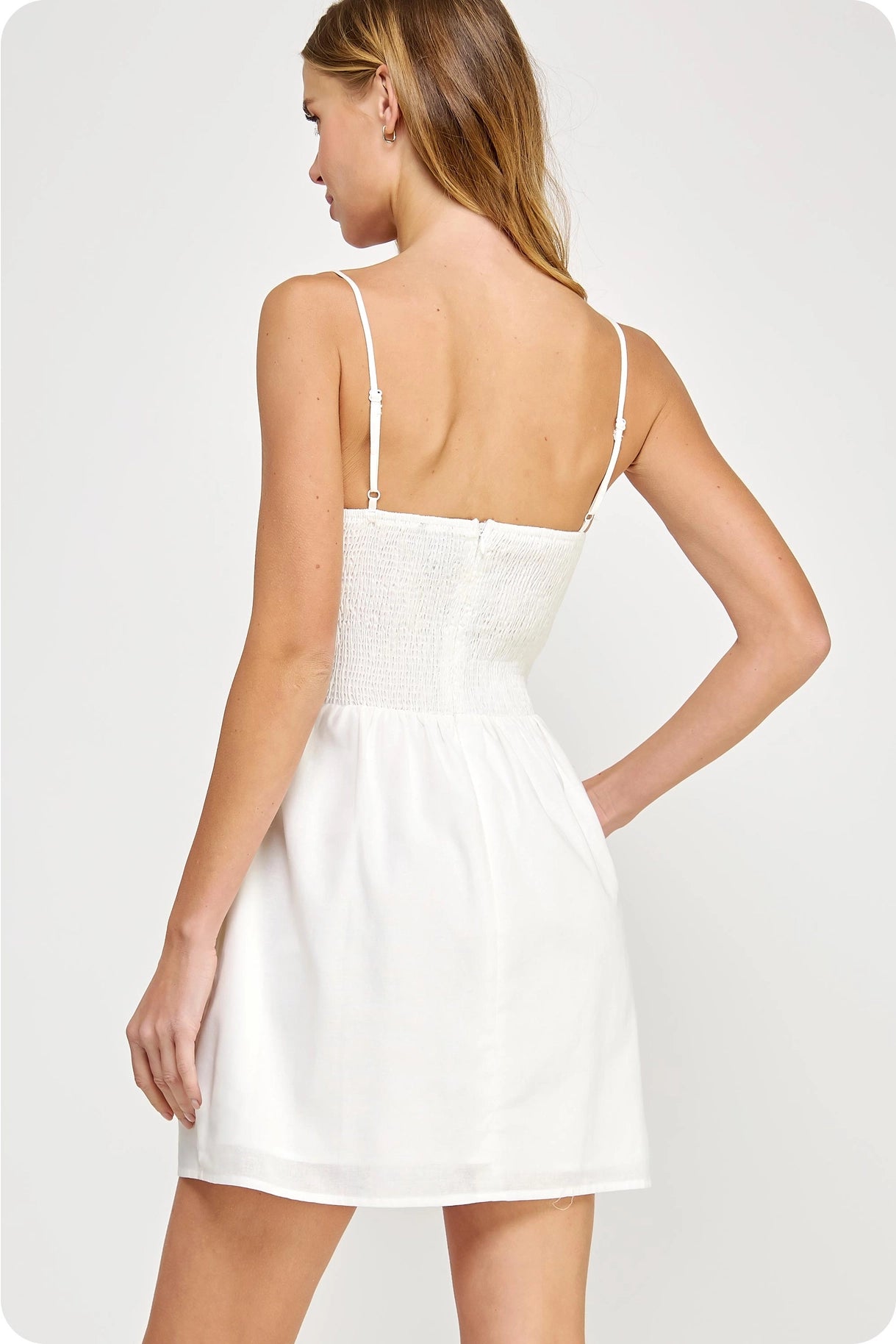 Top Stitch Bustier Sleeveless Mini Dress - Off-White