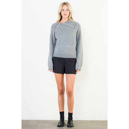 Long Sleeve Knitted Sweater - Heather Gray