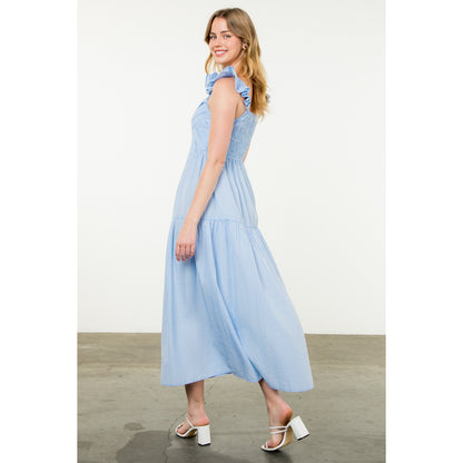 THML - Flutter Sleeve Striped Dress - Light Blue