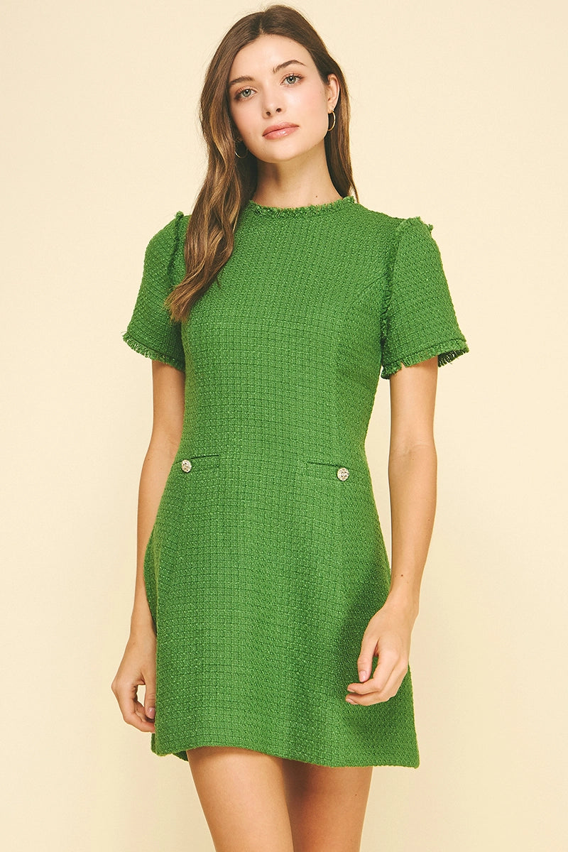 Tweed Mini Dress - Green