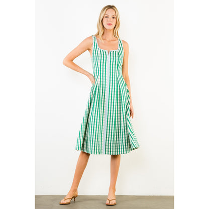 Thin Strap Gingham Pattern Dress - Green