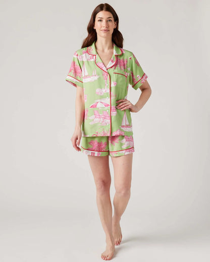 KATIE KIME - Florida Toile Pajama Shorts Set - Green Pink