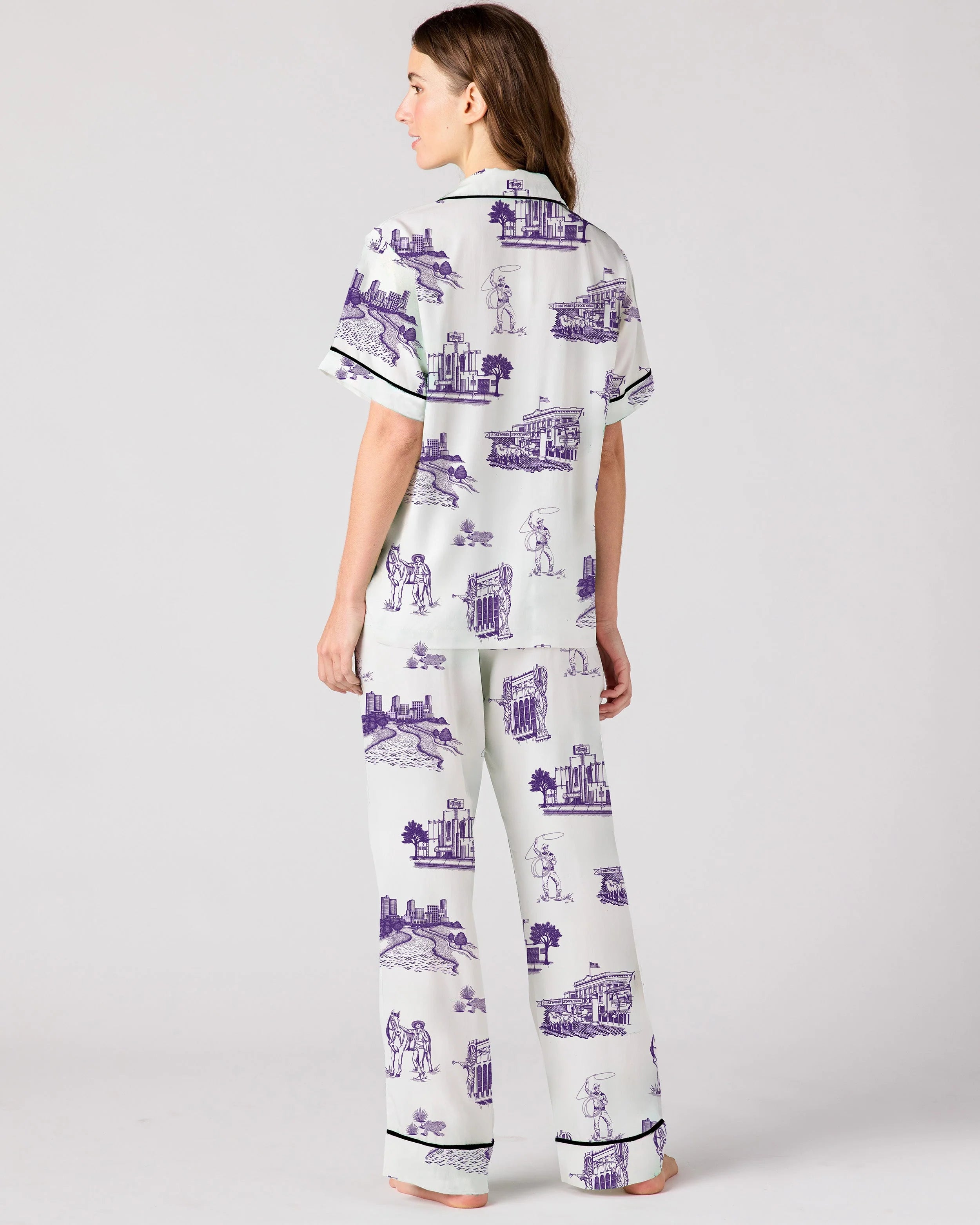 Fort Worth Toile Pajama Pants Set - Purple