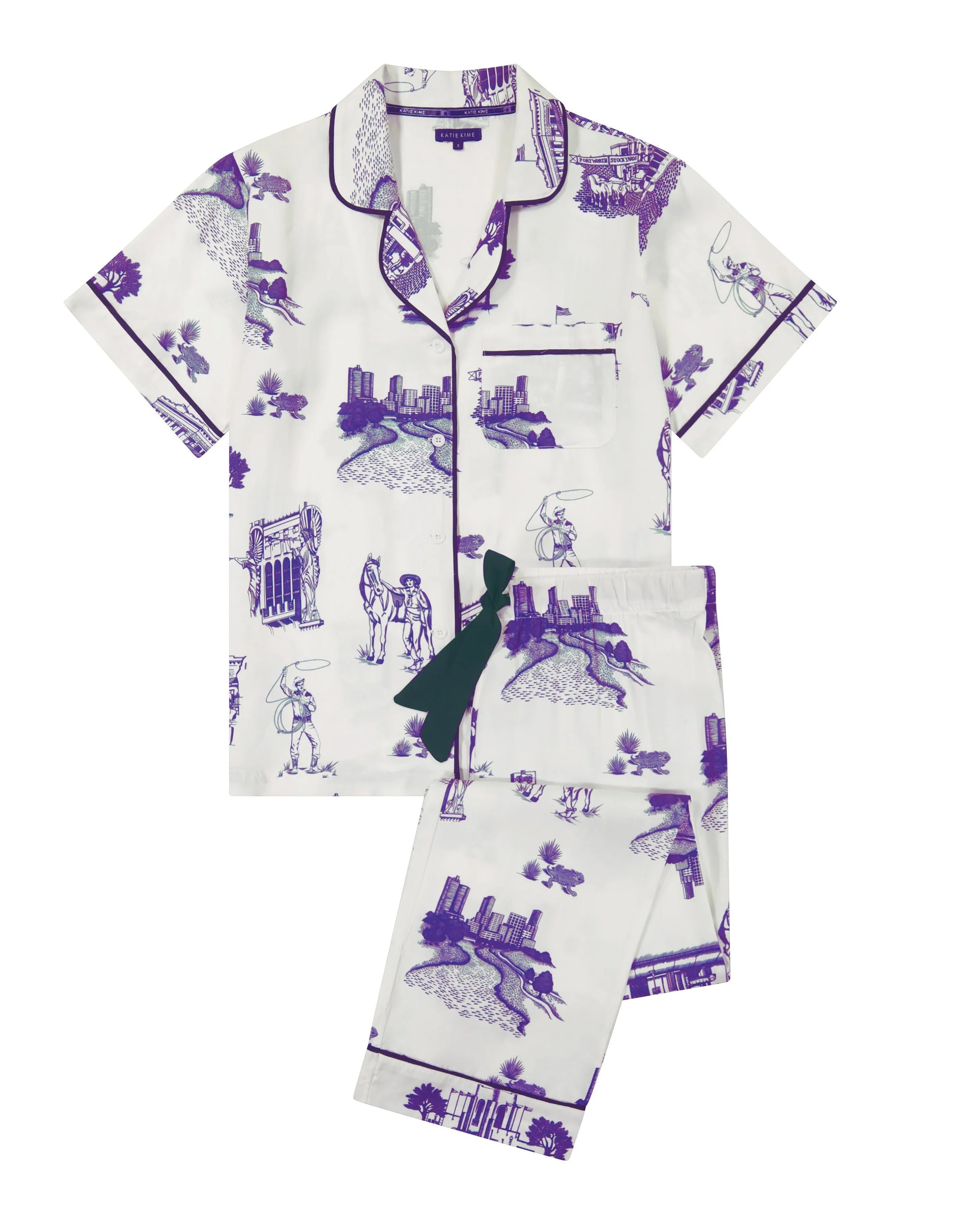 Fort Worth Toile Pajama Pants Set - Purple