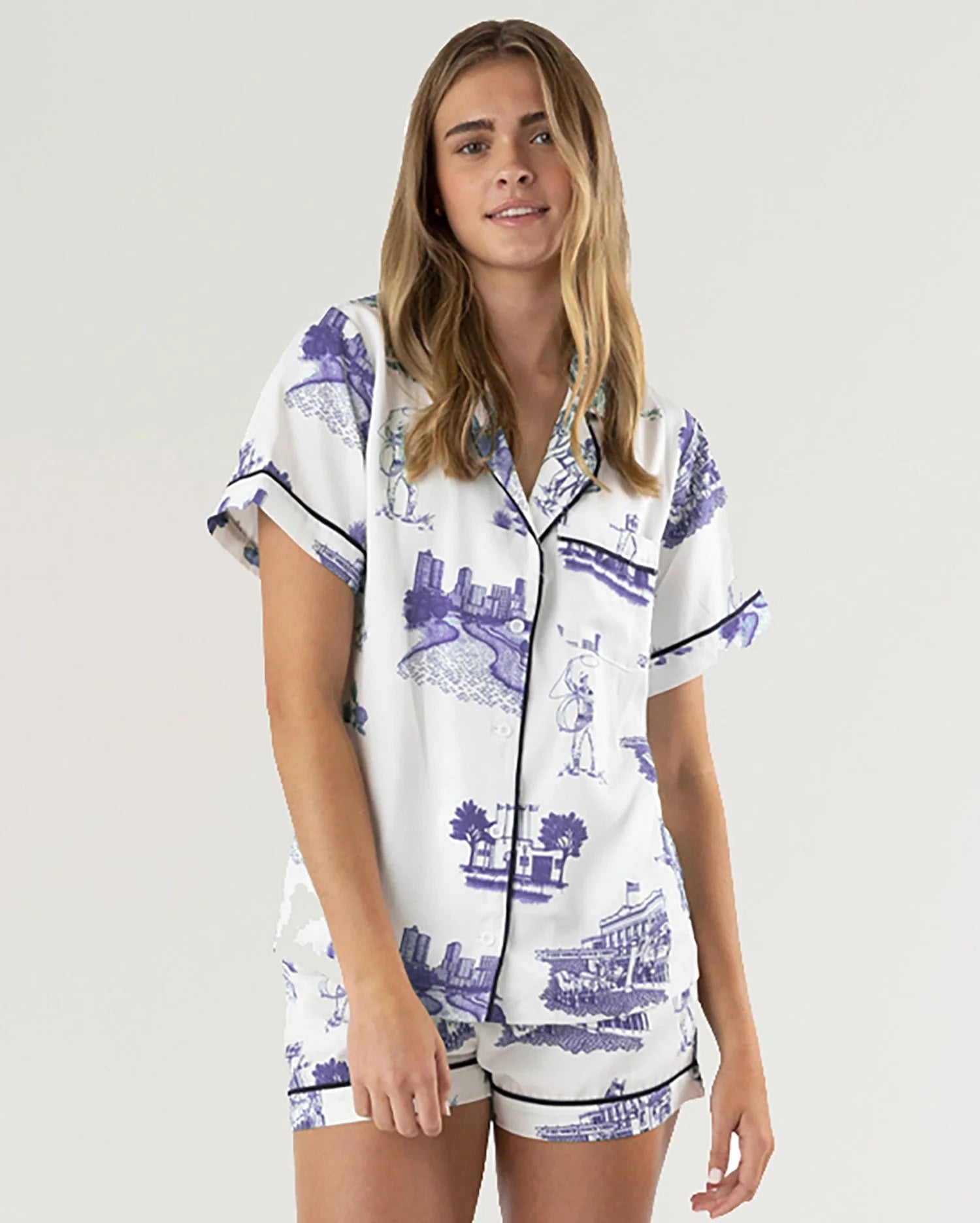 Fort Worth Toile Pajama Shorts Set - Purple