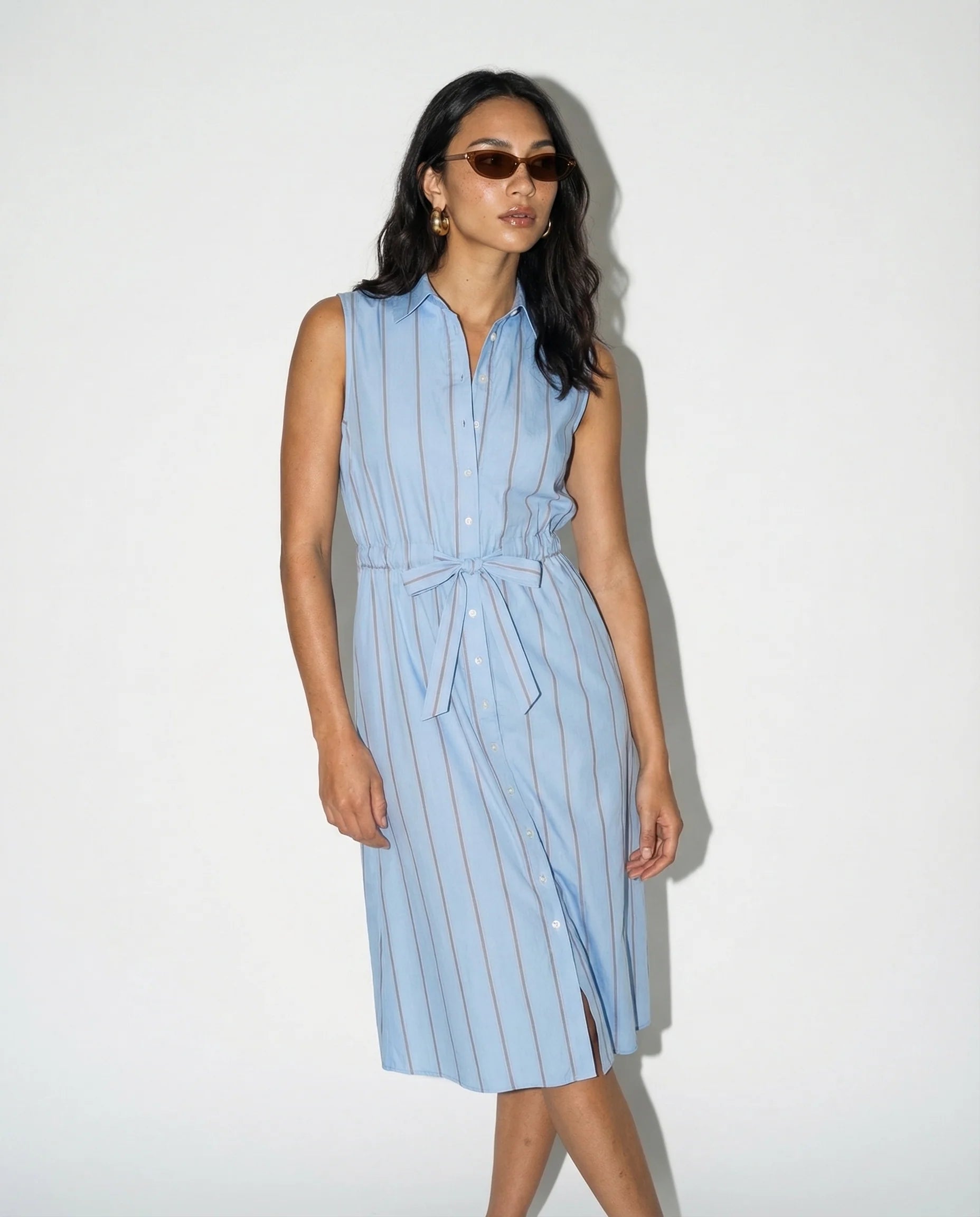 The Sleeveless Midi Dress - Light Blue/Taupe
