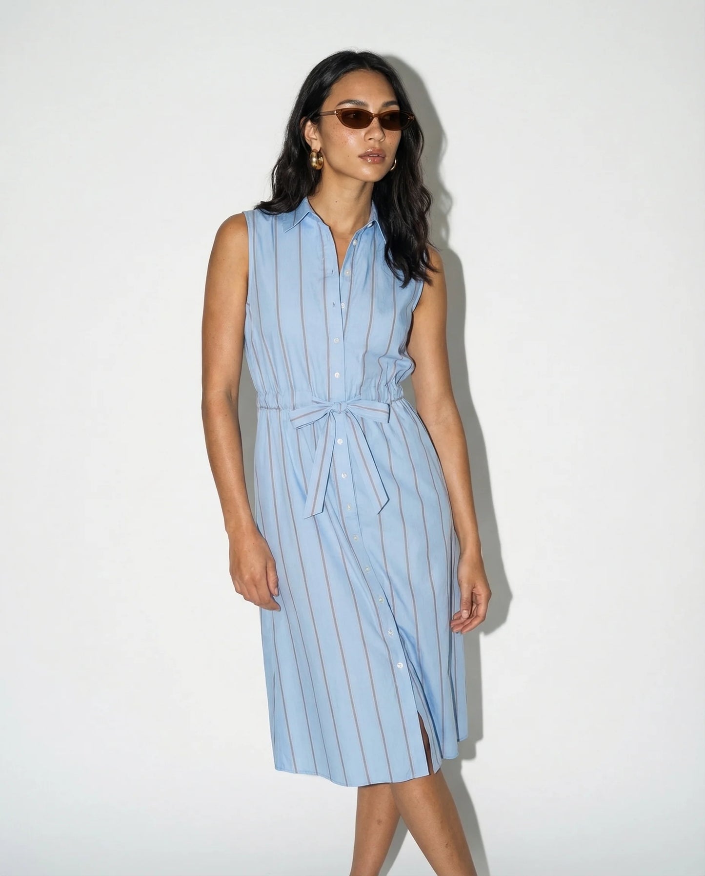 The Sleeveless Midi Dress - Light Blue/Taupe