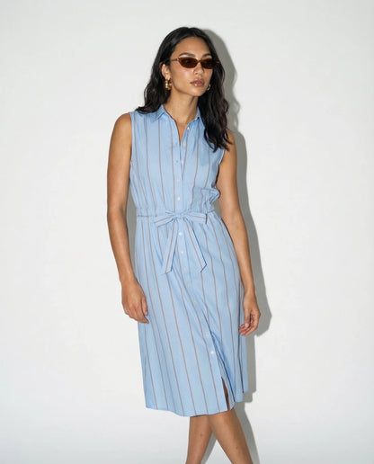The Sleeveless Midi Dress - Light Blue/Taupe