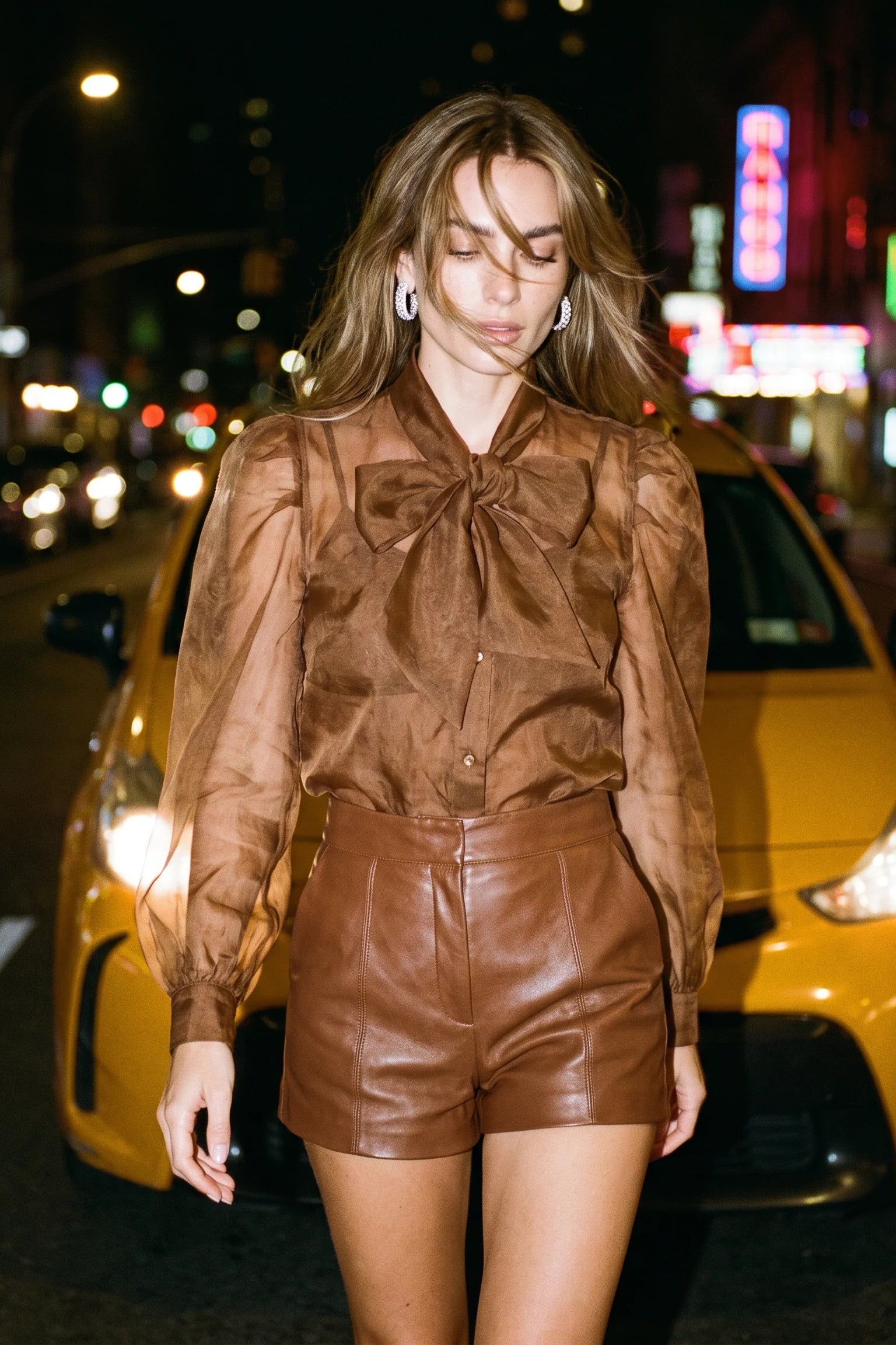 The Long Sleeve French Bow Shirt in Caramel
