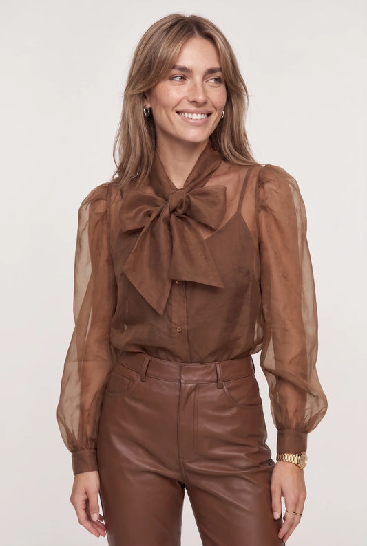 The Long Sleeve French Bow Shirt in Caramel