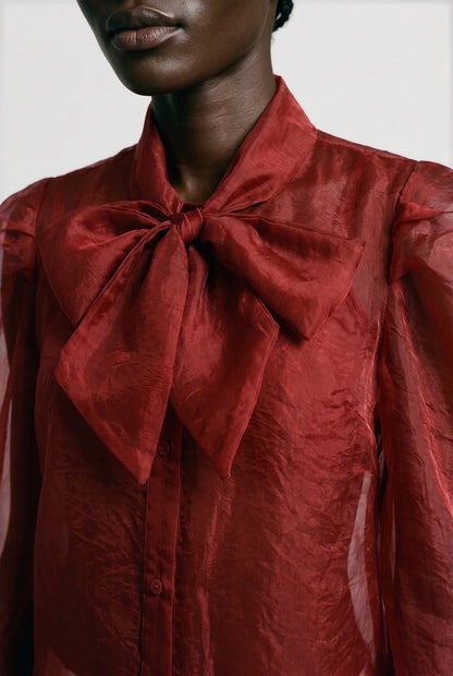 The Long Sleeve French Bow Shirt in Burgundy