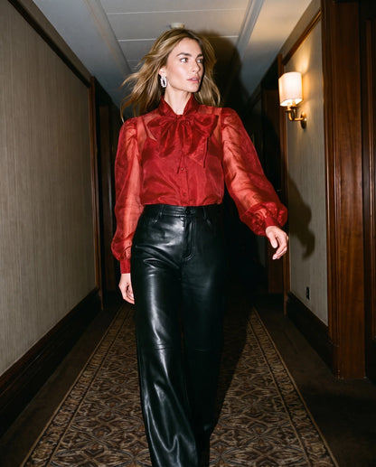 The Long Sleeve French Bow Shirt in Burgundy