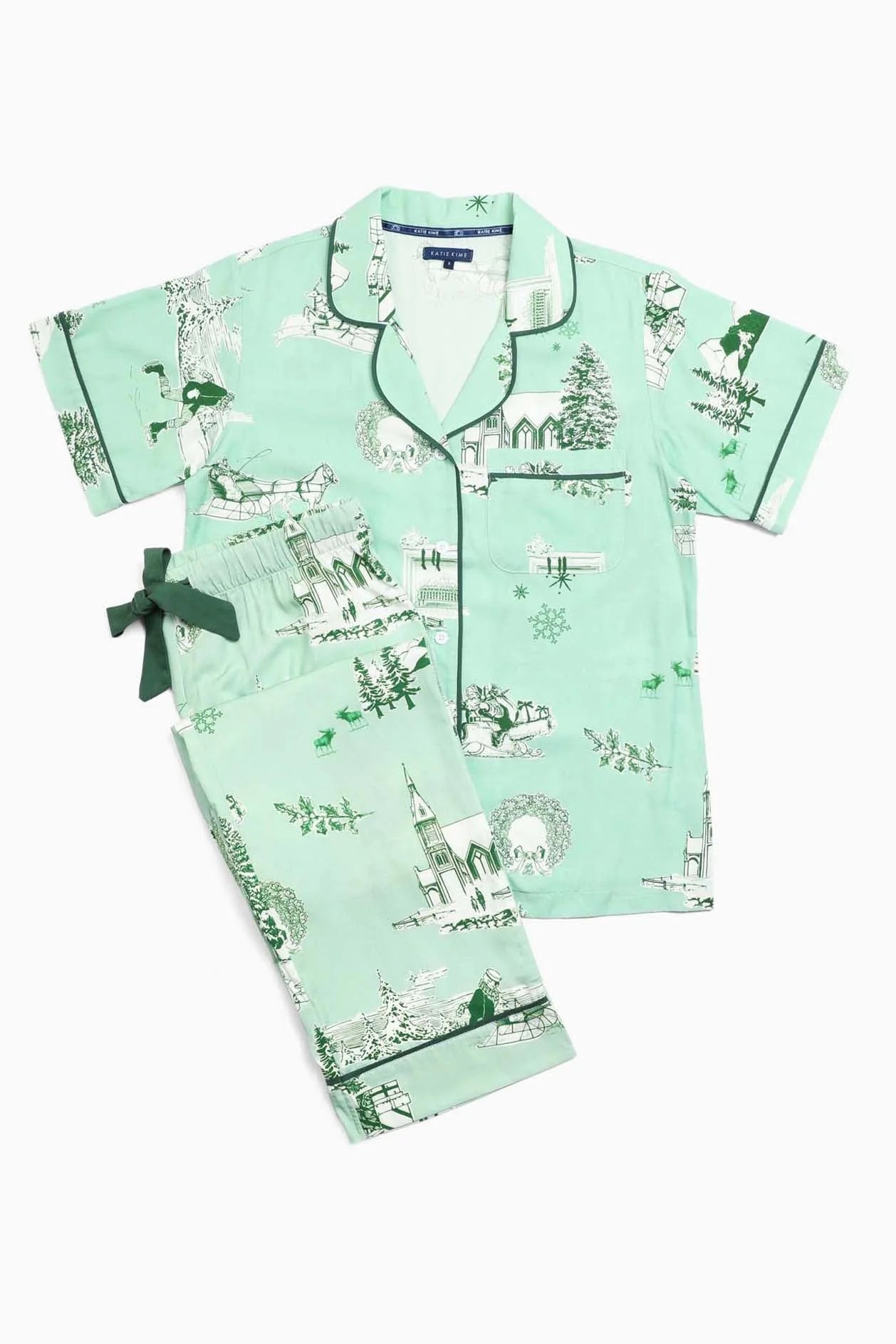 KATIE KIME - Holiday Toile Pajama Pants Set - Mint Hunter