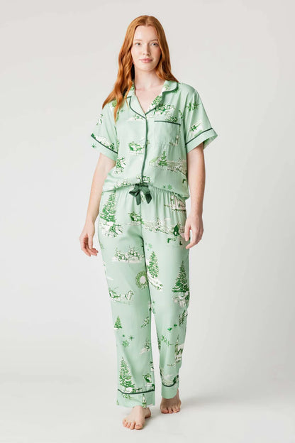 KATIE KIME - Holiday Toile Pajama Pants Set - Mint Hunter