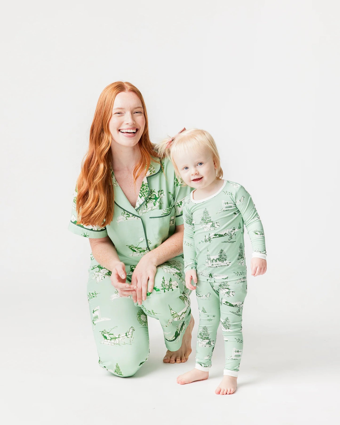 KATIE KIME - Holiday Toile Pajama Pants Set - Mint Hunter