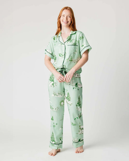 KATIE KIME - Holiday Toile Pajama Pants Set - Mint Hunter