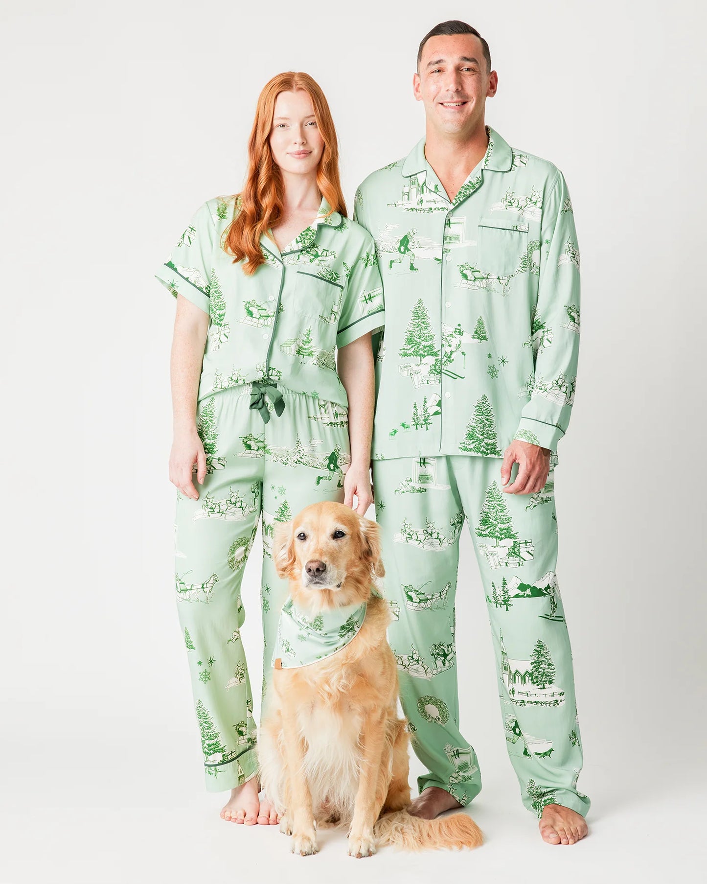 KATIE KIME - Holiday Toile Pajama Pants Set - Mint Hunter