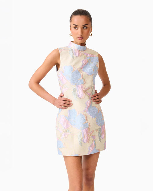 Marlene Shift Mini Dress in Gold Multi