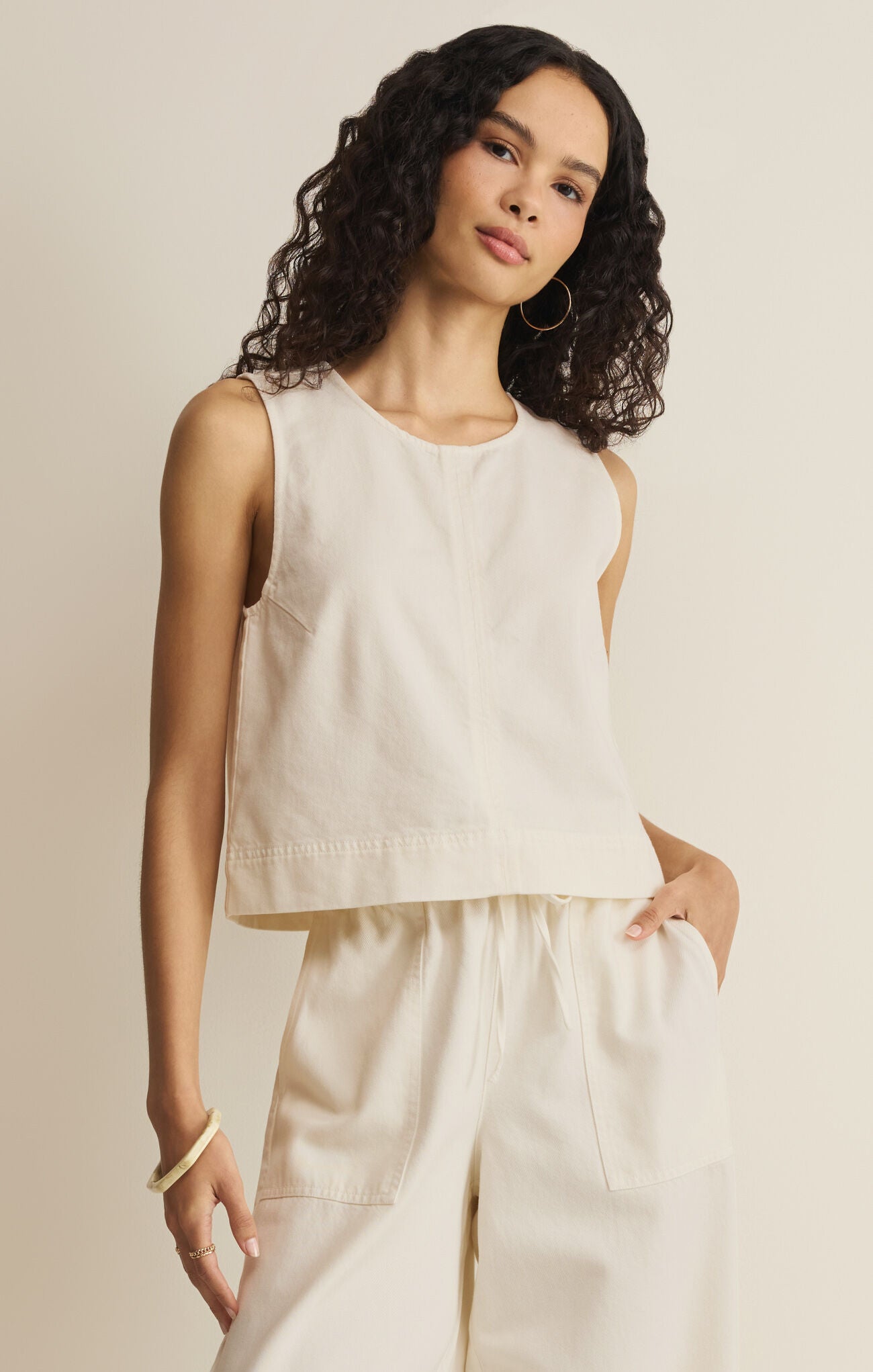 Sun Seeker Denim Cropped Tank - Cloud