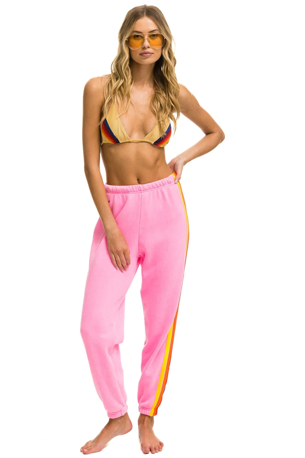 Aviator Nation - 5 Stripe Women's Sweatpants - Neon Pink/Yellow