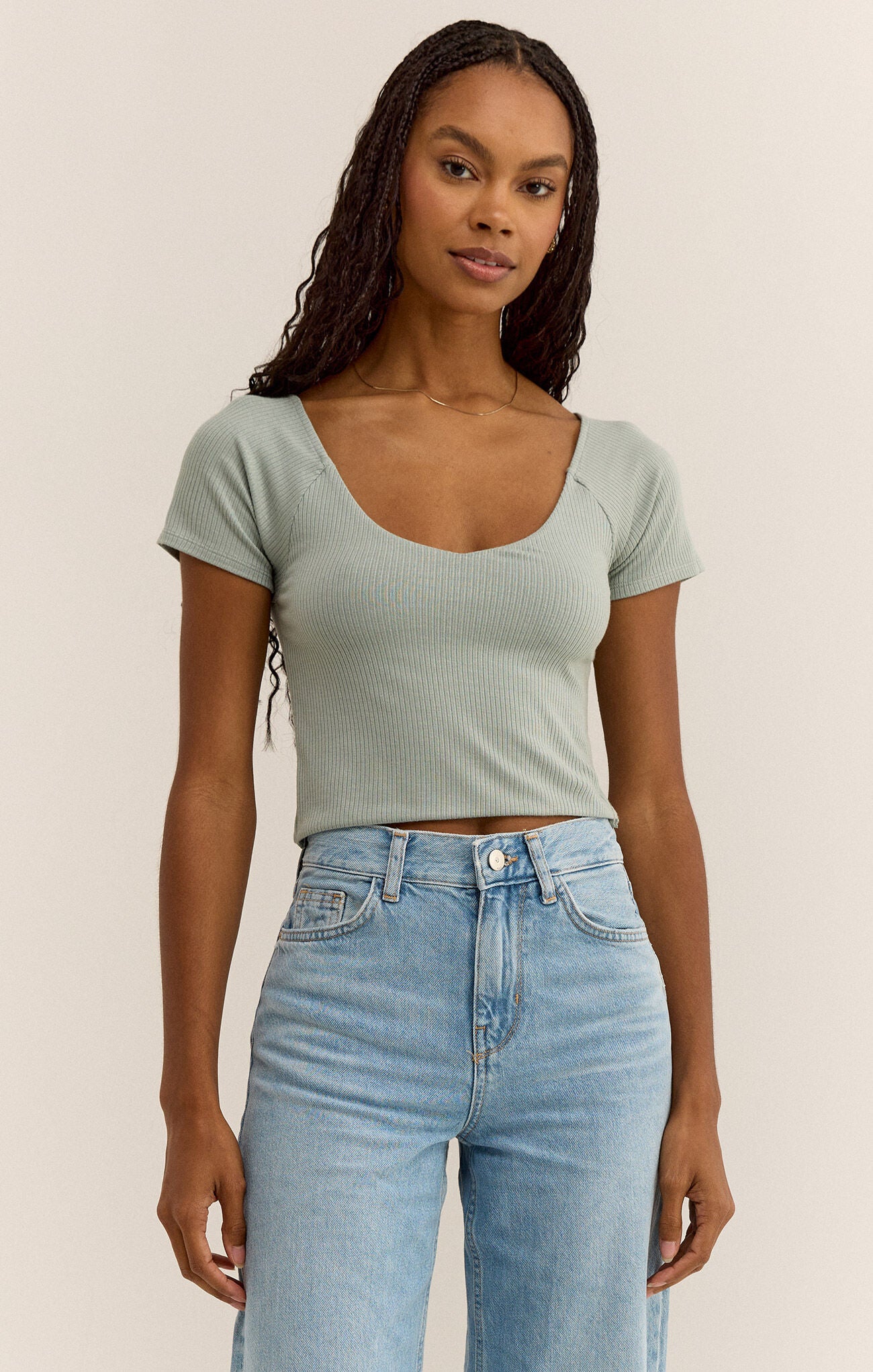 Z SUPPLY - Kallen Rib Cropped Tee - Harbor Gray