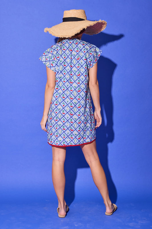 Tucker Dress - Light Blue Cherry