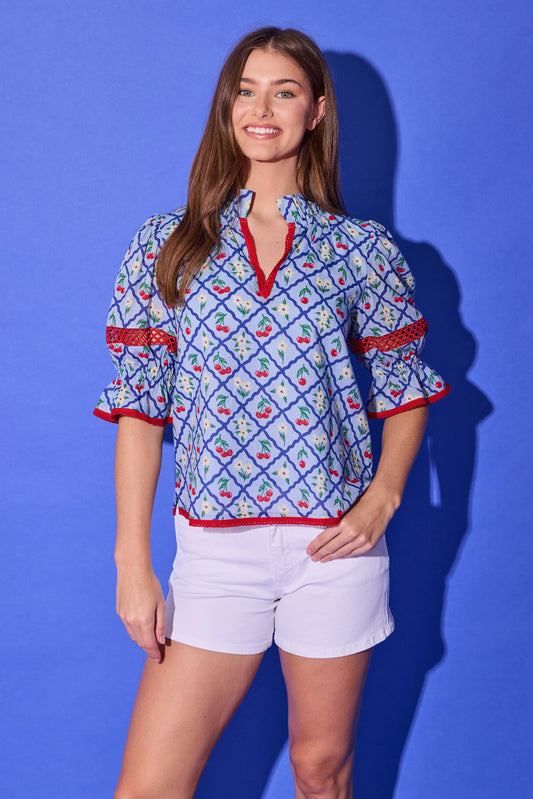 Lottie Top - Light Blue Cherry