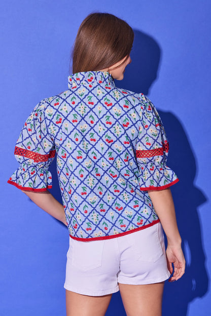 Lottie Top - Light Blue Cherry