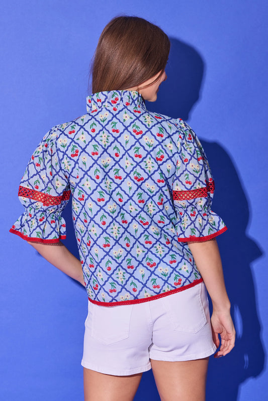 Lottie Top - Light Blue Cherry