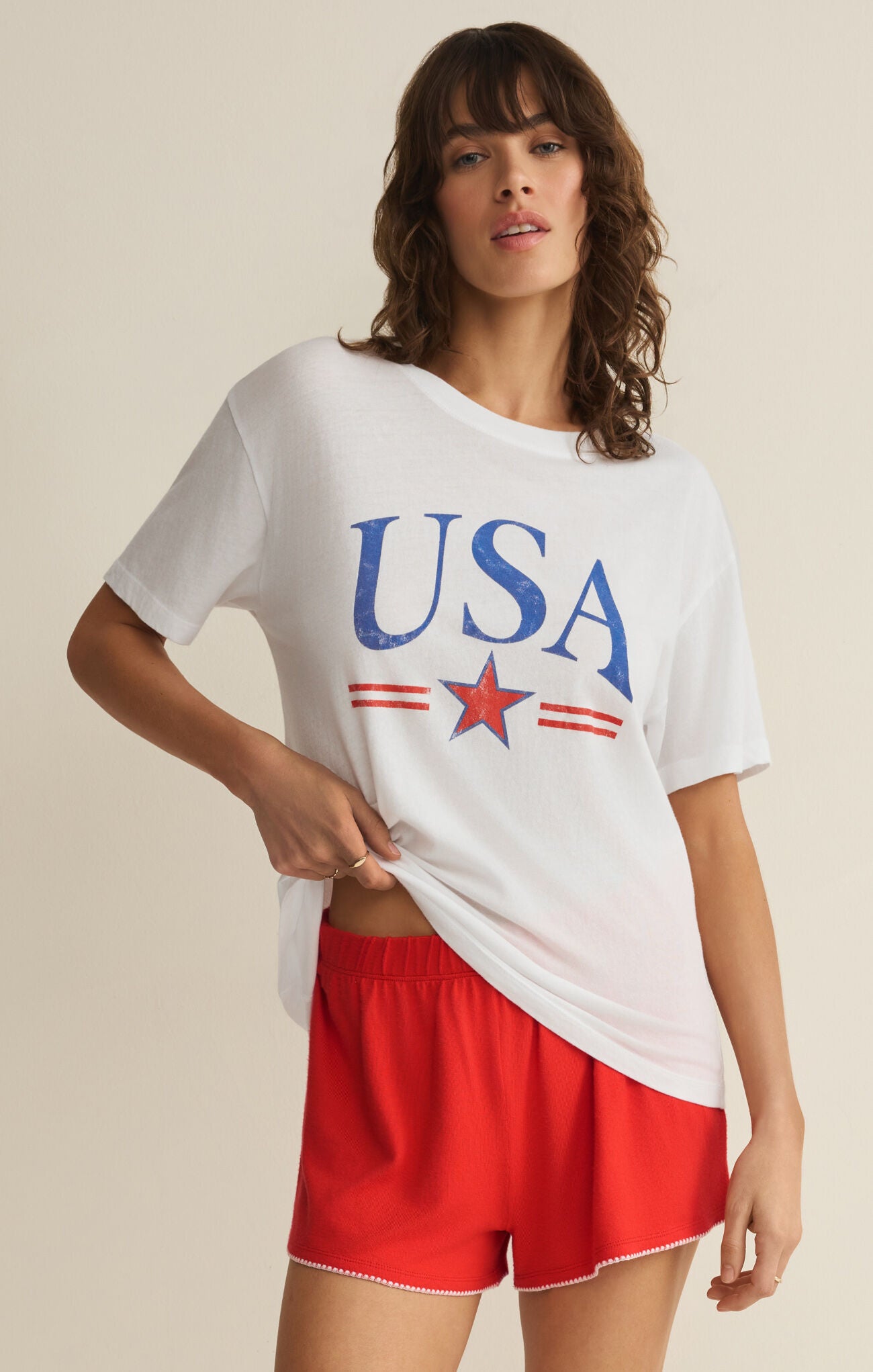 USA Star Boyfriend Tee - White