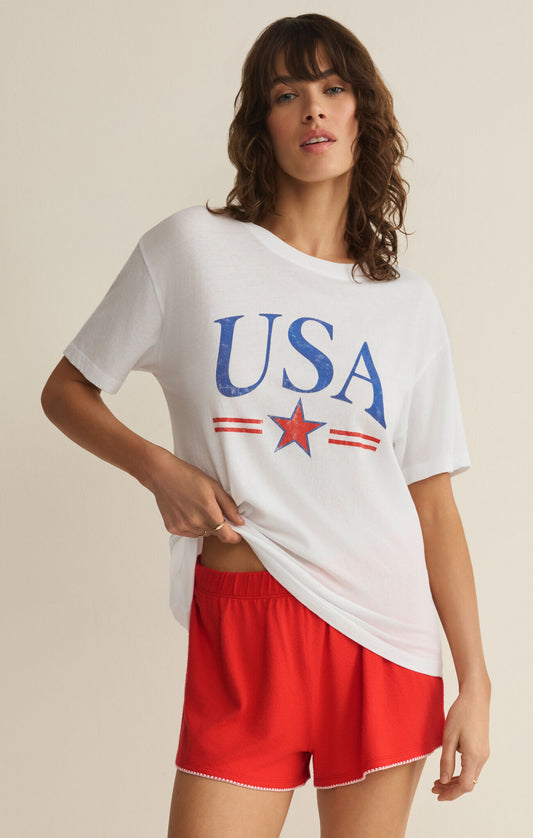 USA Star Boyfriend Tee - White