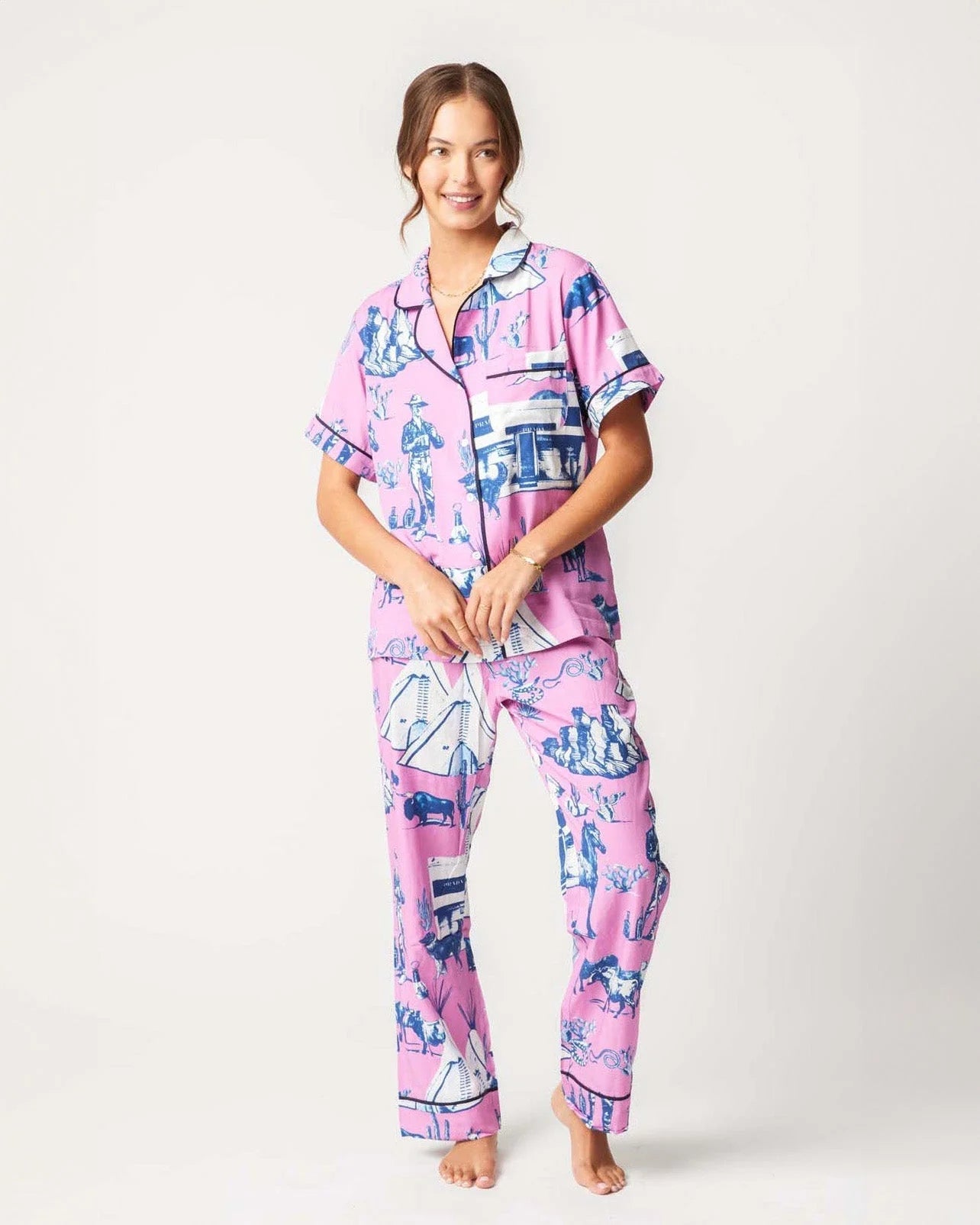 KATIE KIME - Marfa Toile Pajama Pants Set - Pink Navy