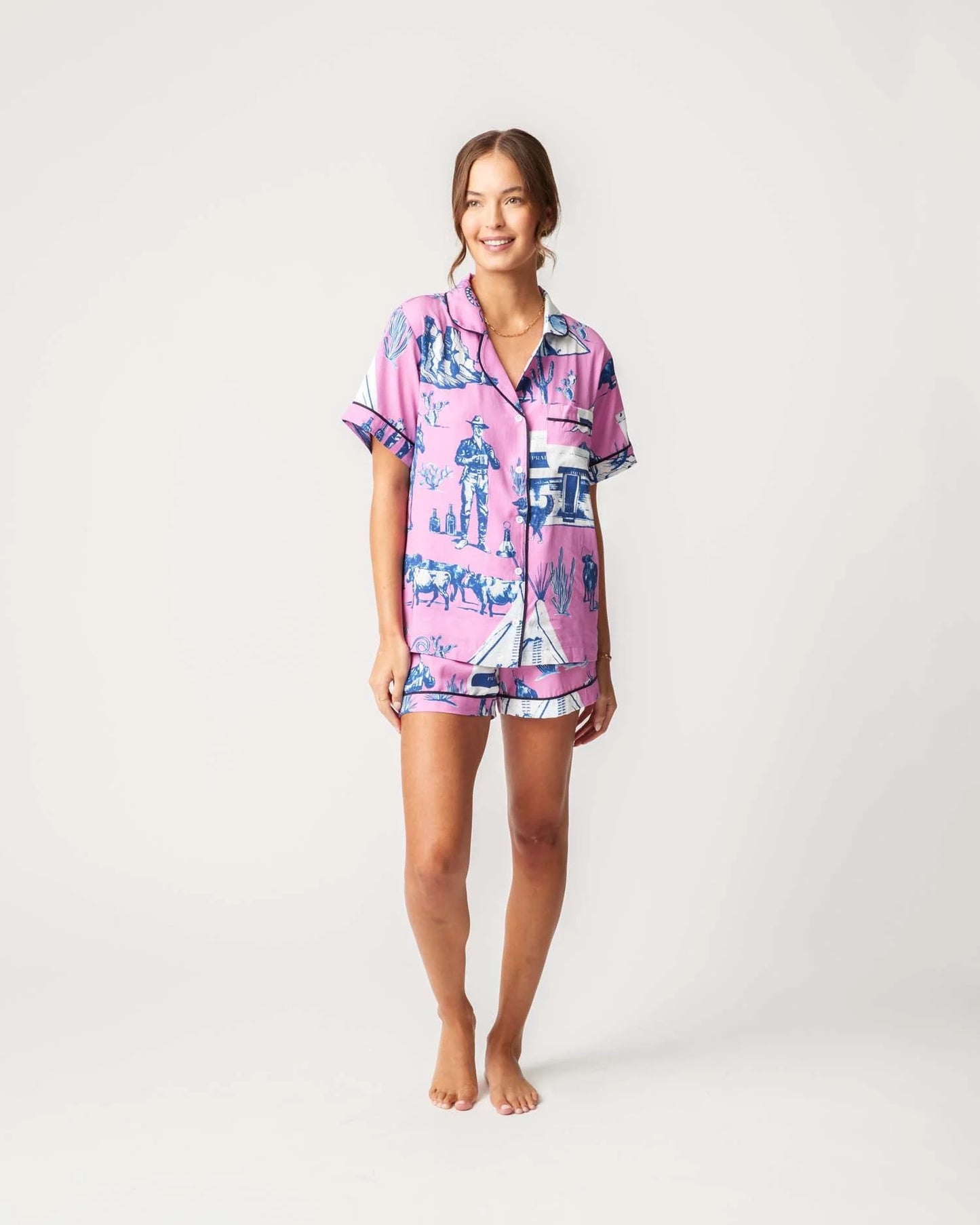 KATIE KIME - Marfa Toile Pajama Shorts Set - Pink/Navy