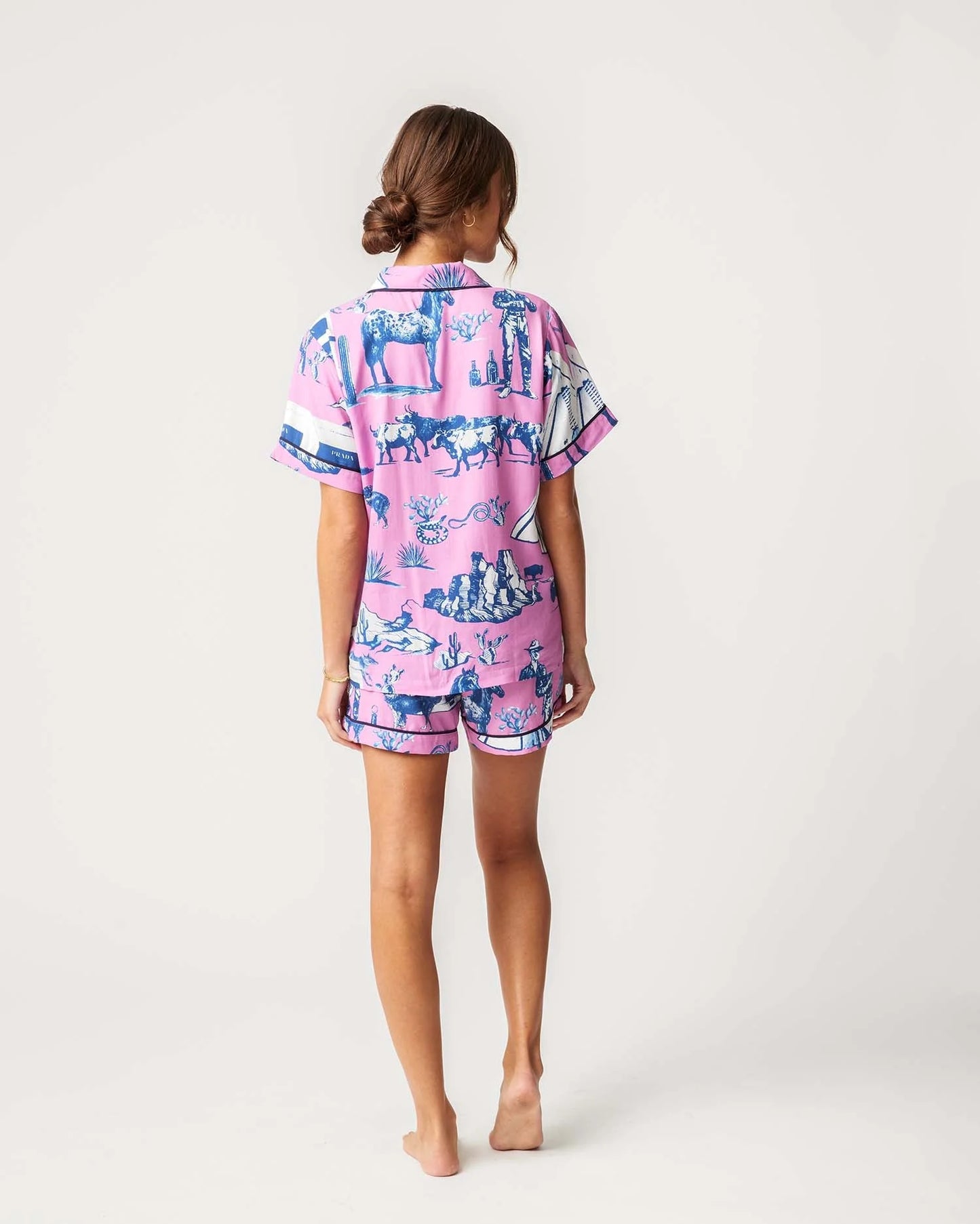 KATIE KIME - Marfa Toile Pajama Shorts Set - Pink/Navy