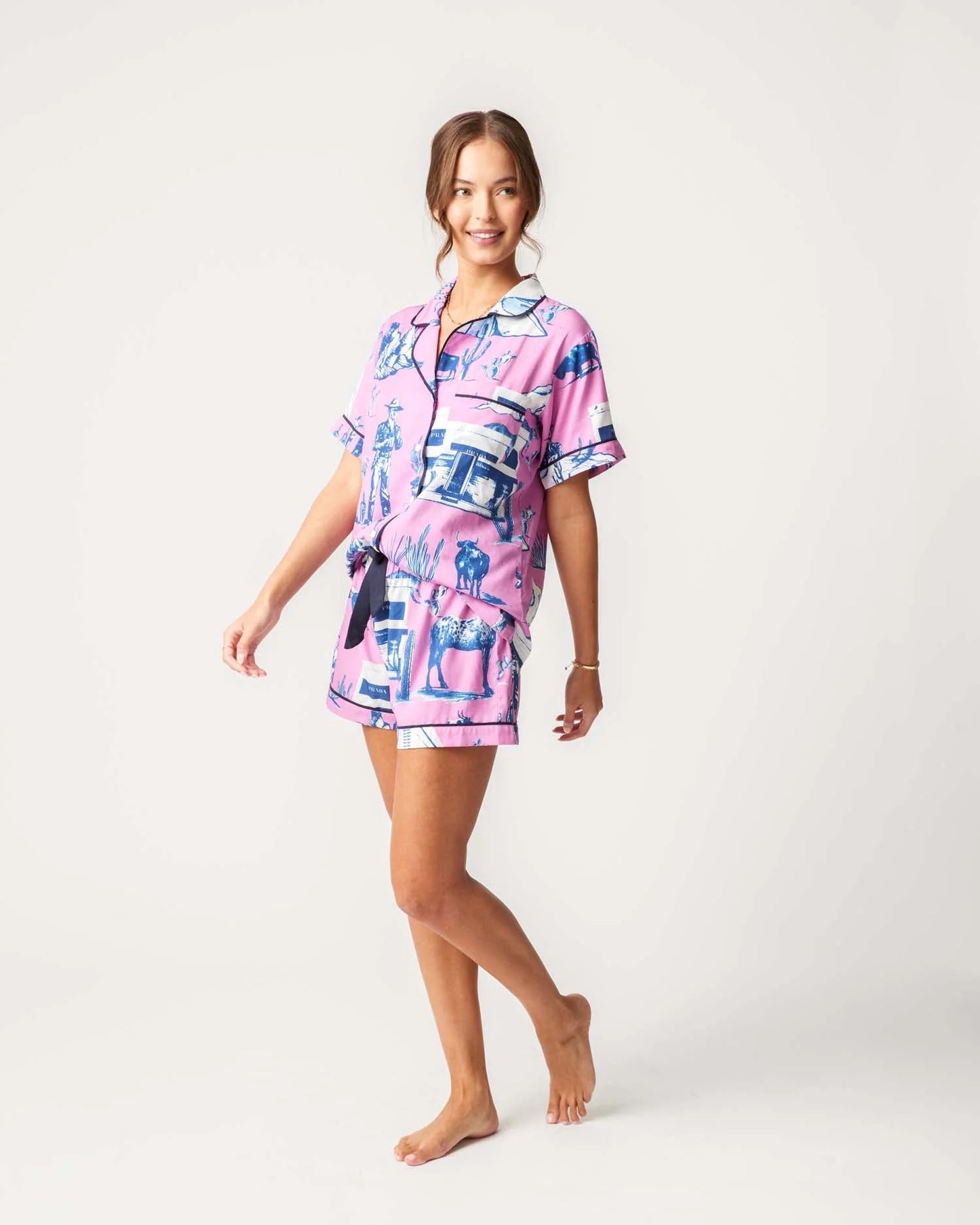 KATIE KIME - Marfa Toile Pajama Shorts Set - Pink/Navy