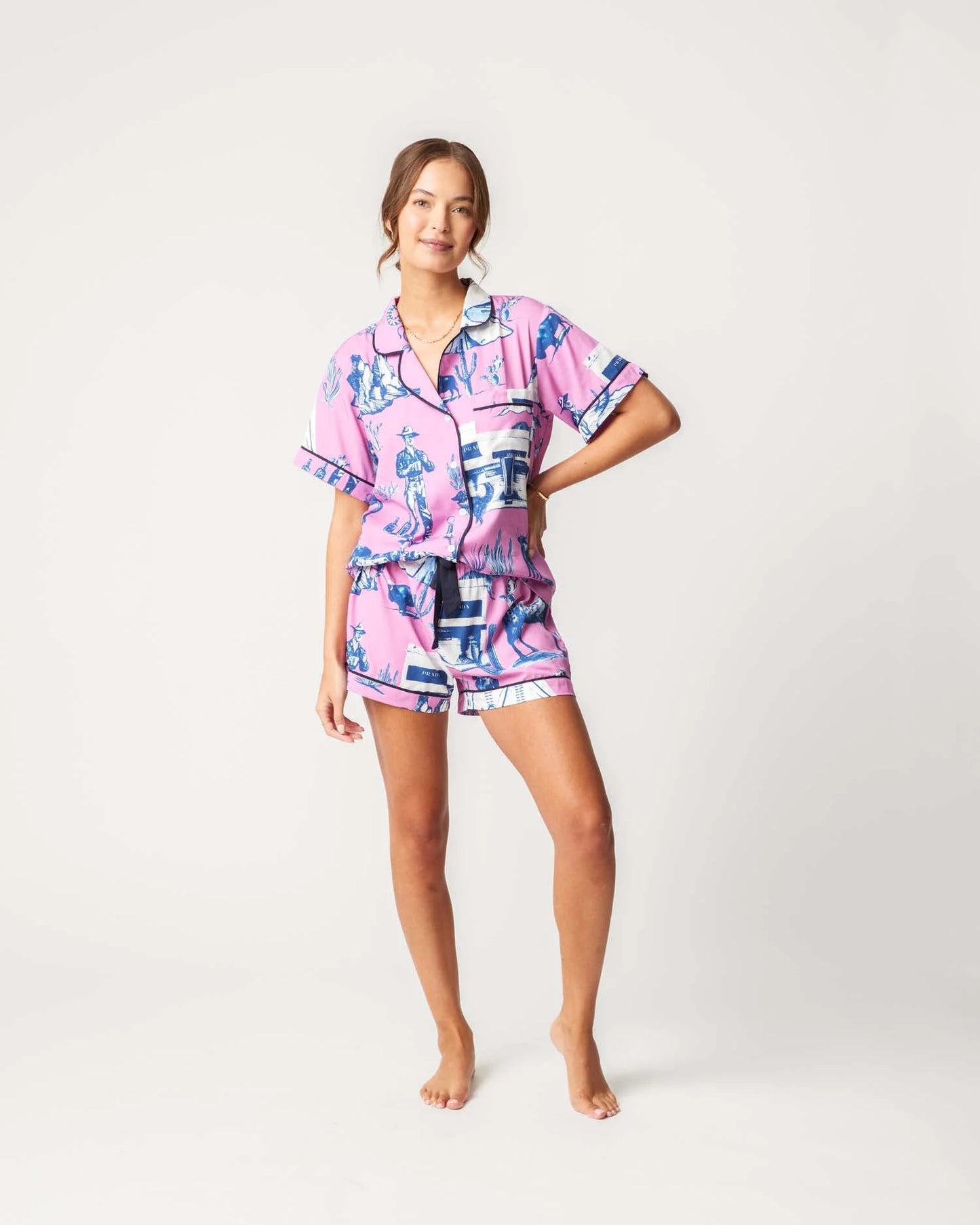 KATIE KIME - Marfa Toile Pajama Shorts Set - Pink/Navy
