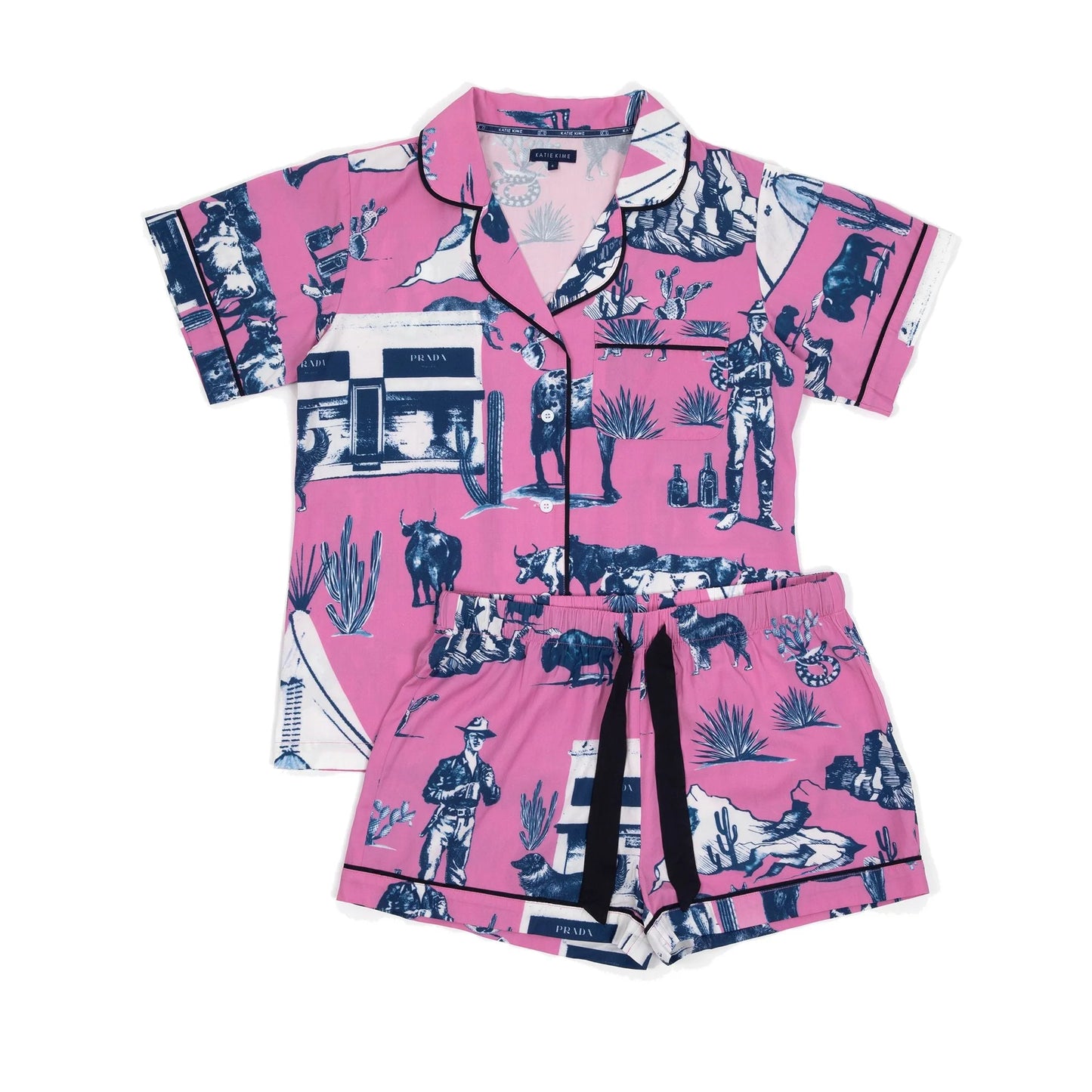 KATIE KIME - Marfa Toile Pajama Shorts Set - Pink/Navy