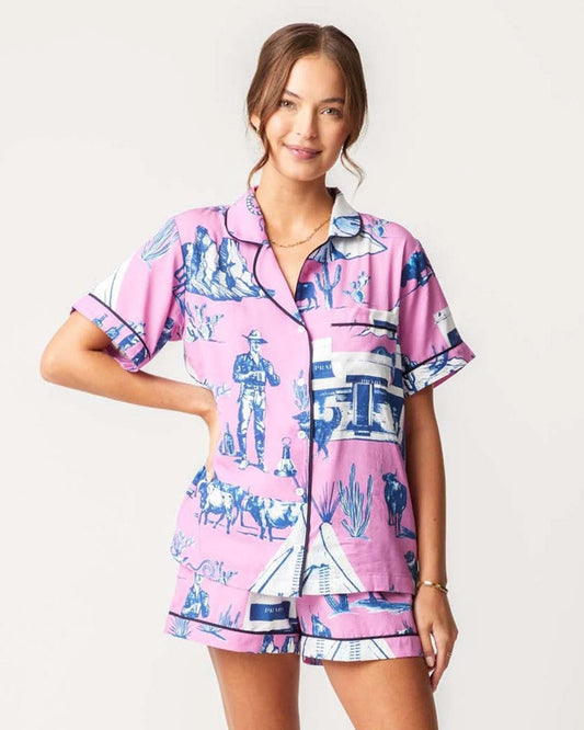 KATIE KIME - Marfa Toile Pajama Shorts Set - Pink/Navy